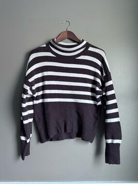 A New Day Striped Cowl Neck Sweater – Size X-Small | Brown & White